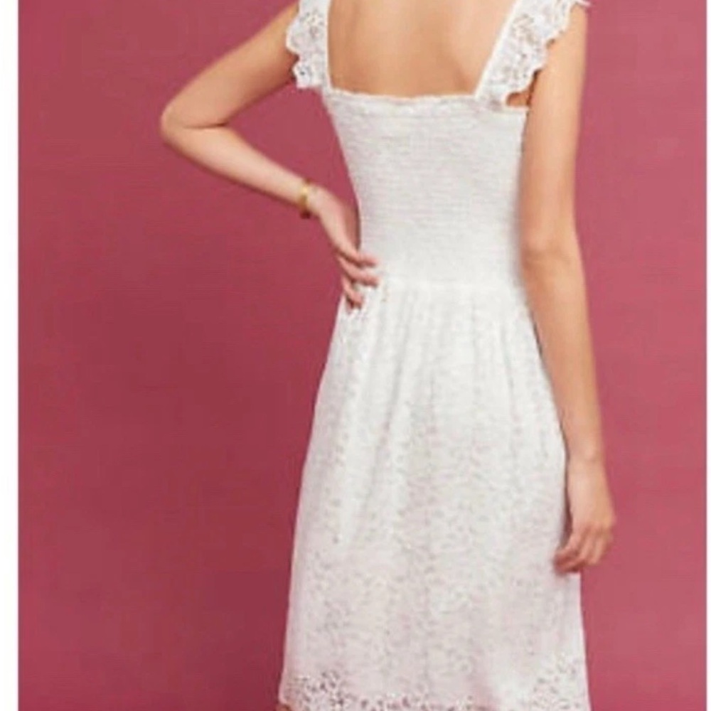 Maeve Anthropologie Dress Sz S Anastasia Cream Lace Ruffled Smock Whimsical READ - Picture 5 of 16